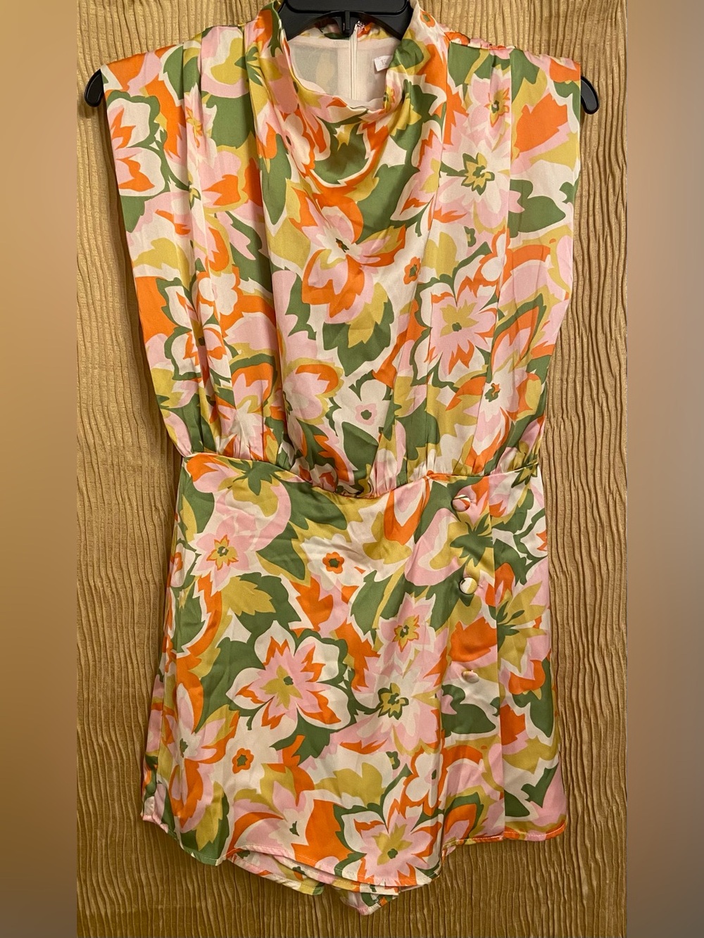 Karlie Floral Sleeveless Romper in Pink, Green & Orange